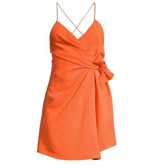 Alice + Olivia Katie Tie Wrap Dress in Coral, Size 2 - Picture 4 of 13